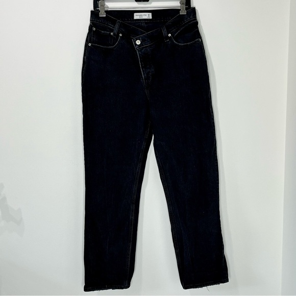 Abercrombie & Fitch The Dad High Rise Crisscross Waist Black Raw Hem Size 29 8 - Picture 6 of 10